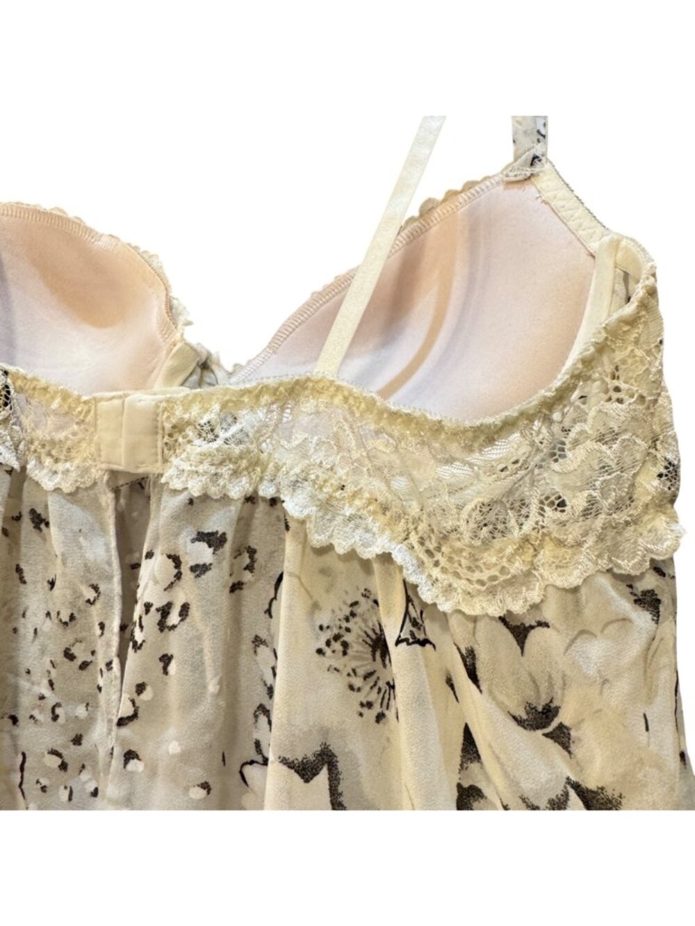 Seductive Wear by Cinema Etoile Cream Floral Brocade Babydoll Top Coquette Sz L - Picture 5 of 9